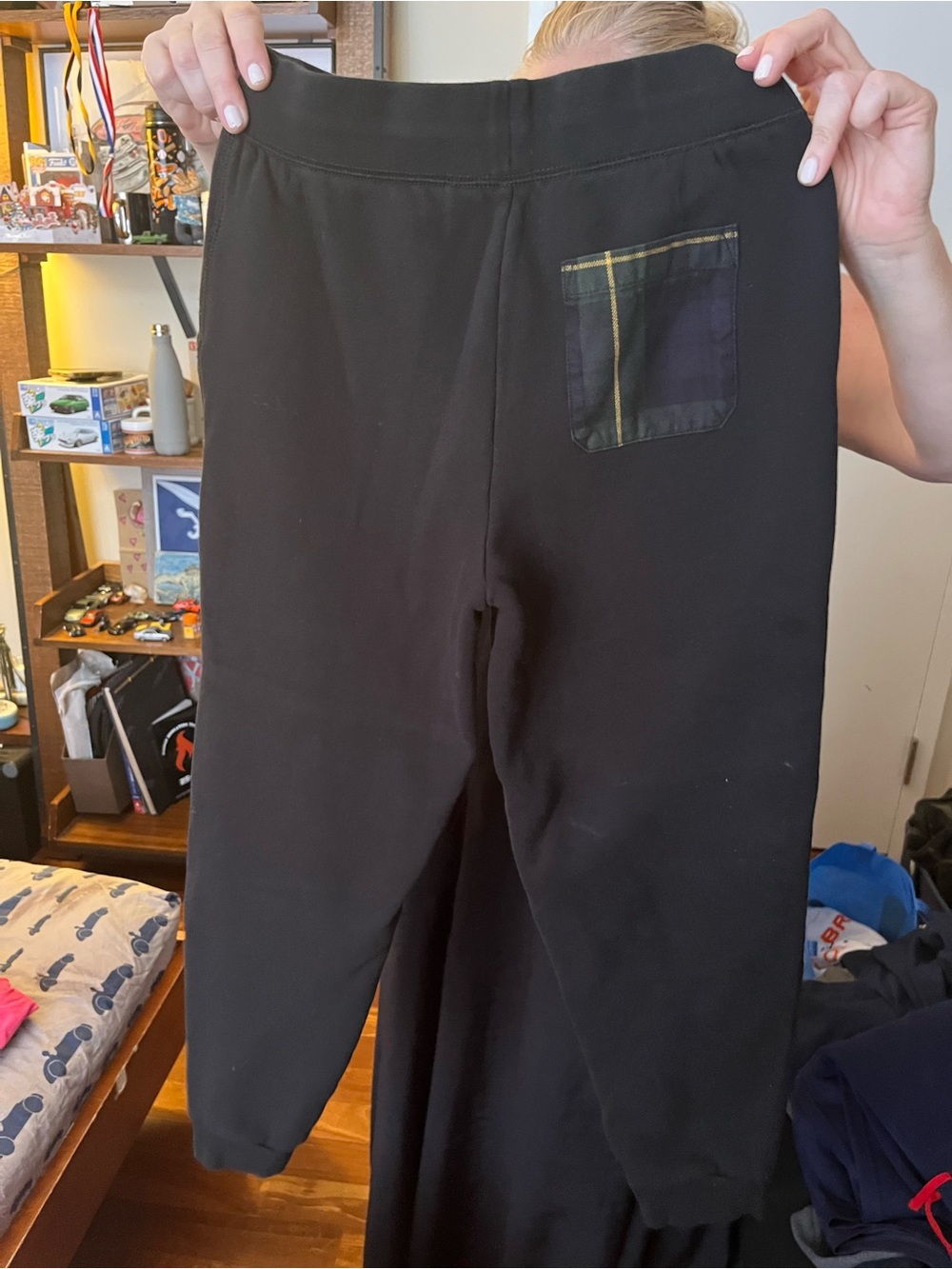 Polo by Ralph Lauren Black Sweatpants with Plaid Back Pocket